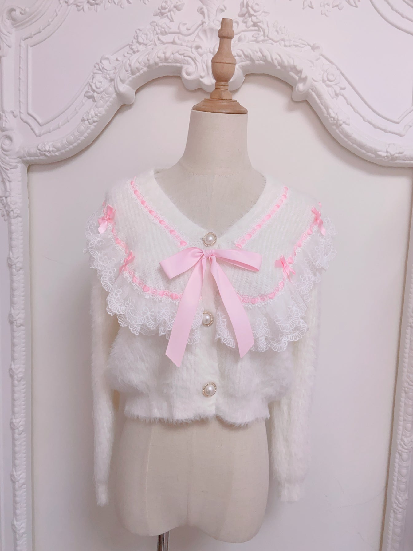 Candy Fairy Gentle Sailor Collar Pink Bow White Sweater - Sugarplum Store