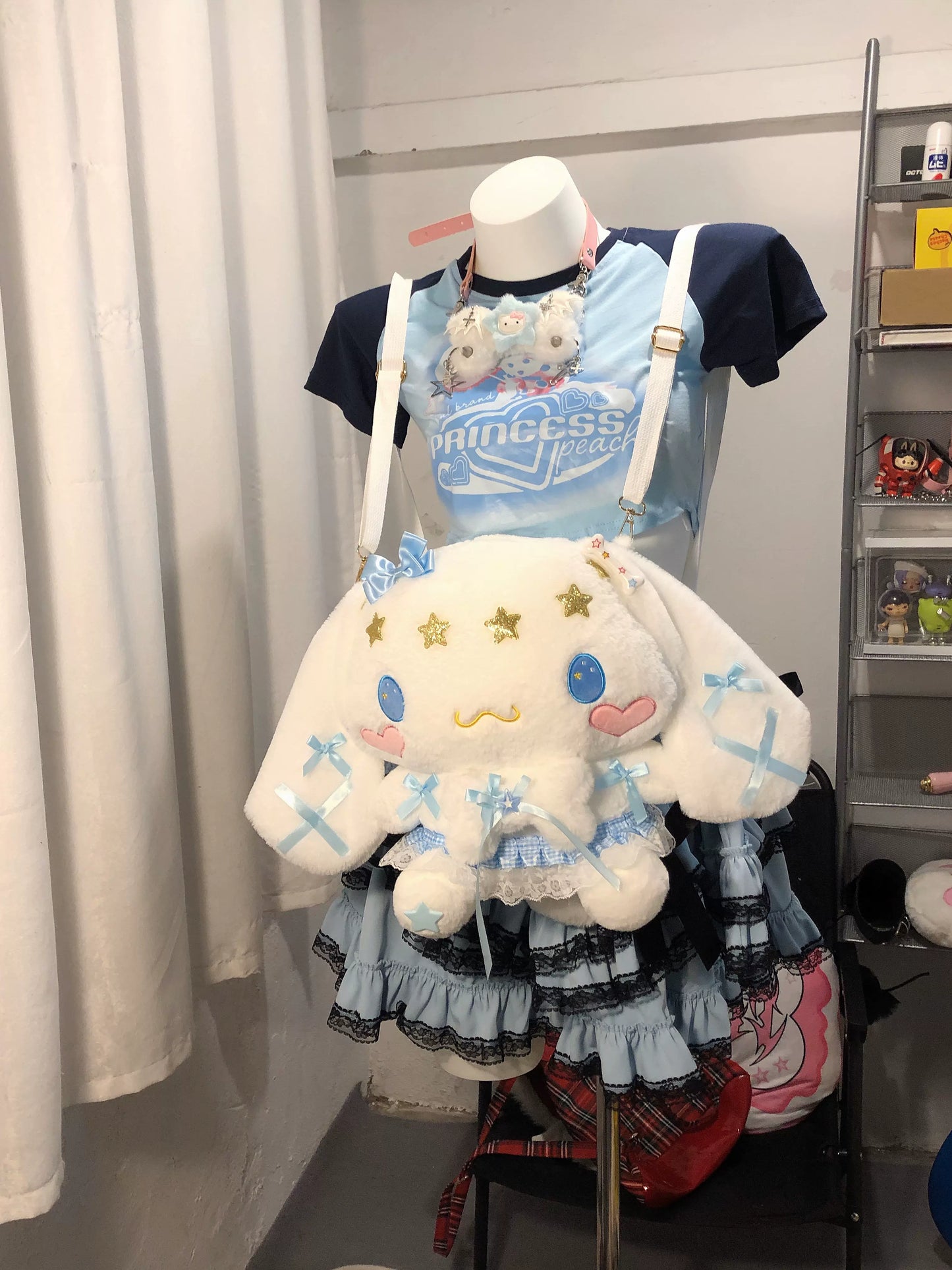 White Blue Cinnamon Dog Y2K Lace School Backpack Doll Bag - Sugarplum Store