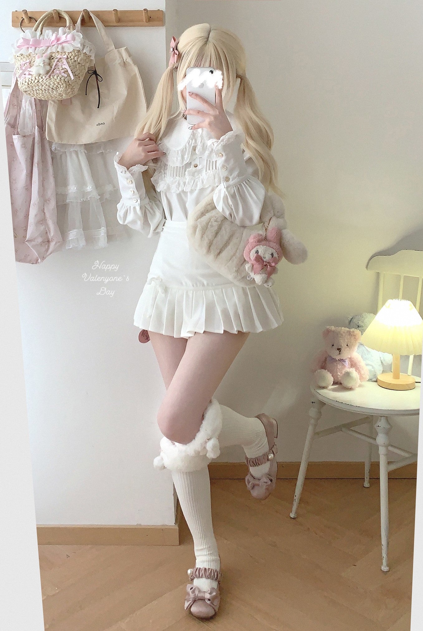 Dormir Doll Fritillaria White & Gray Bow Coquette Pleated Mini Skirt - Sugarplum Store