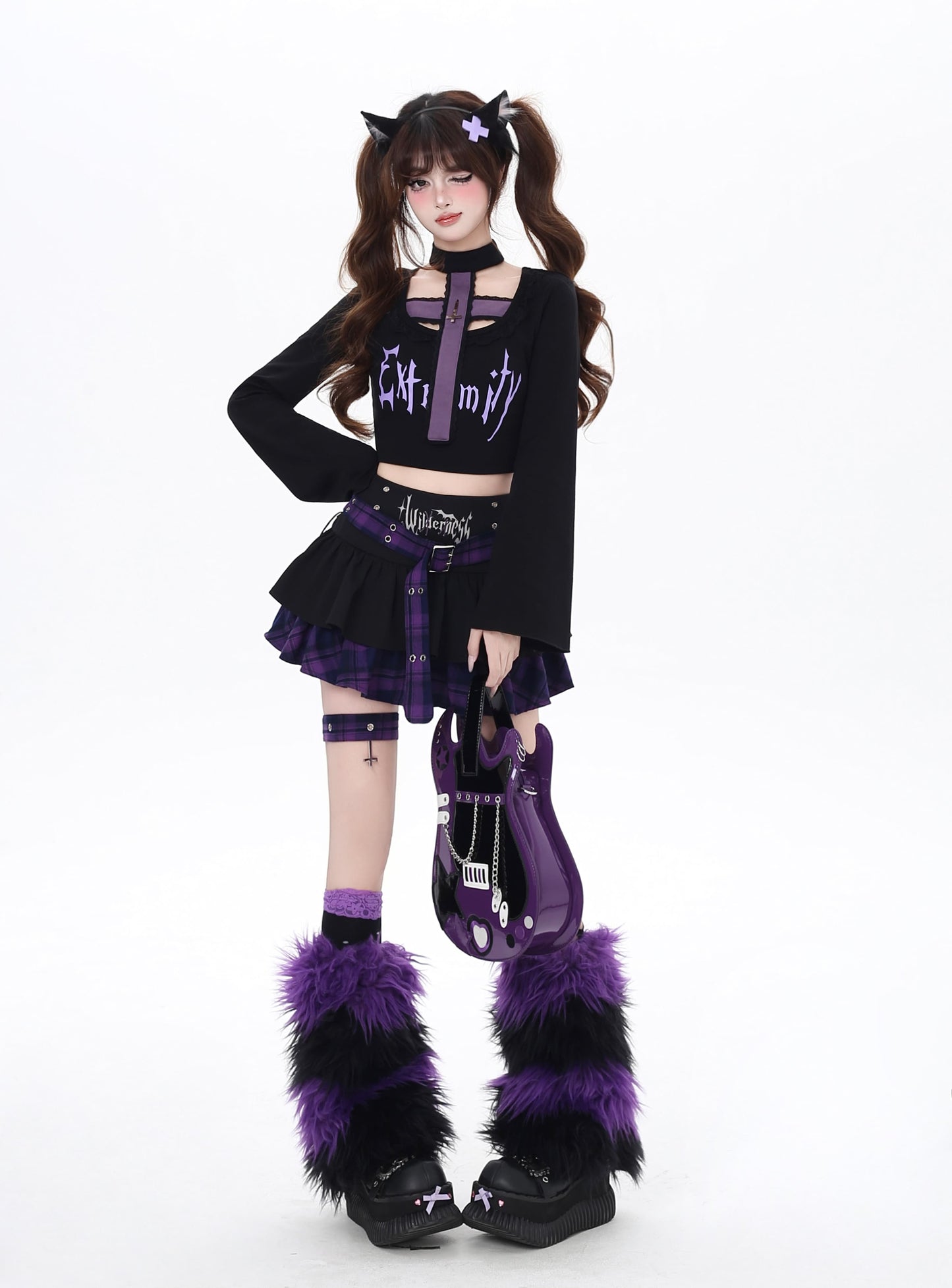 Crazy Girl Tokyo Notes Cross Purple & Black Top - Sugarplum Store