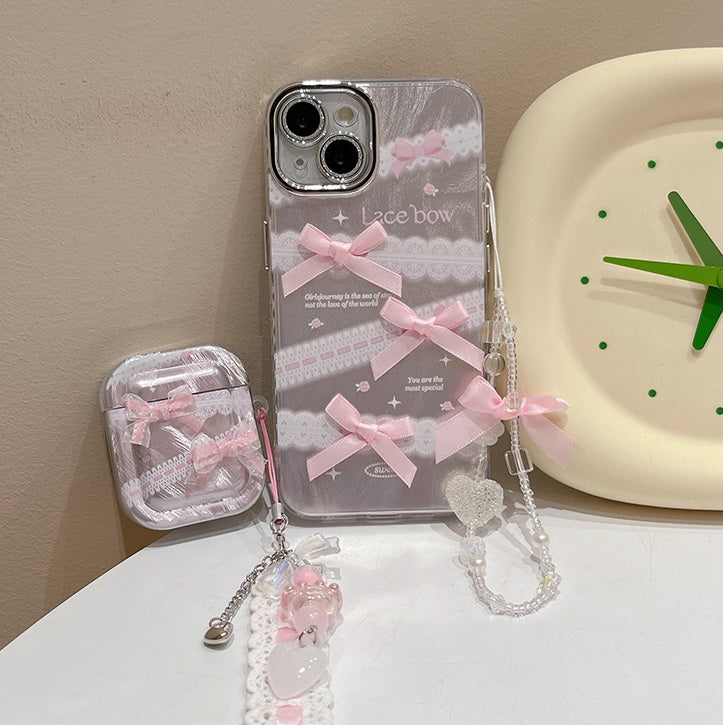 Coquette Lace Bow TPU Transparent iPhone Phone Case Airpods Case - Sugarplum Store