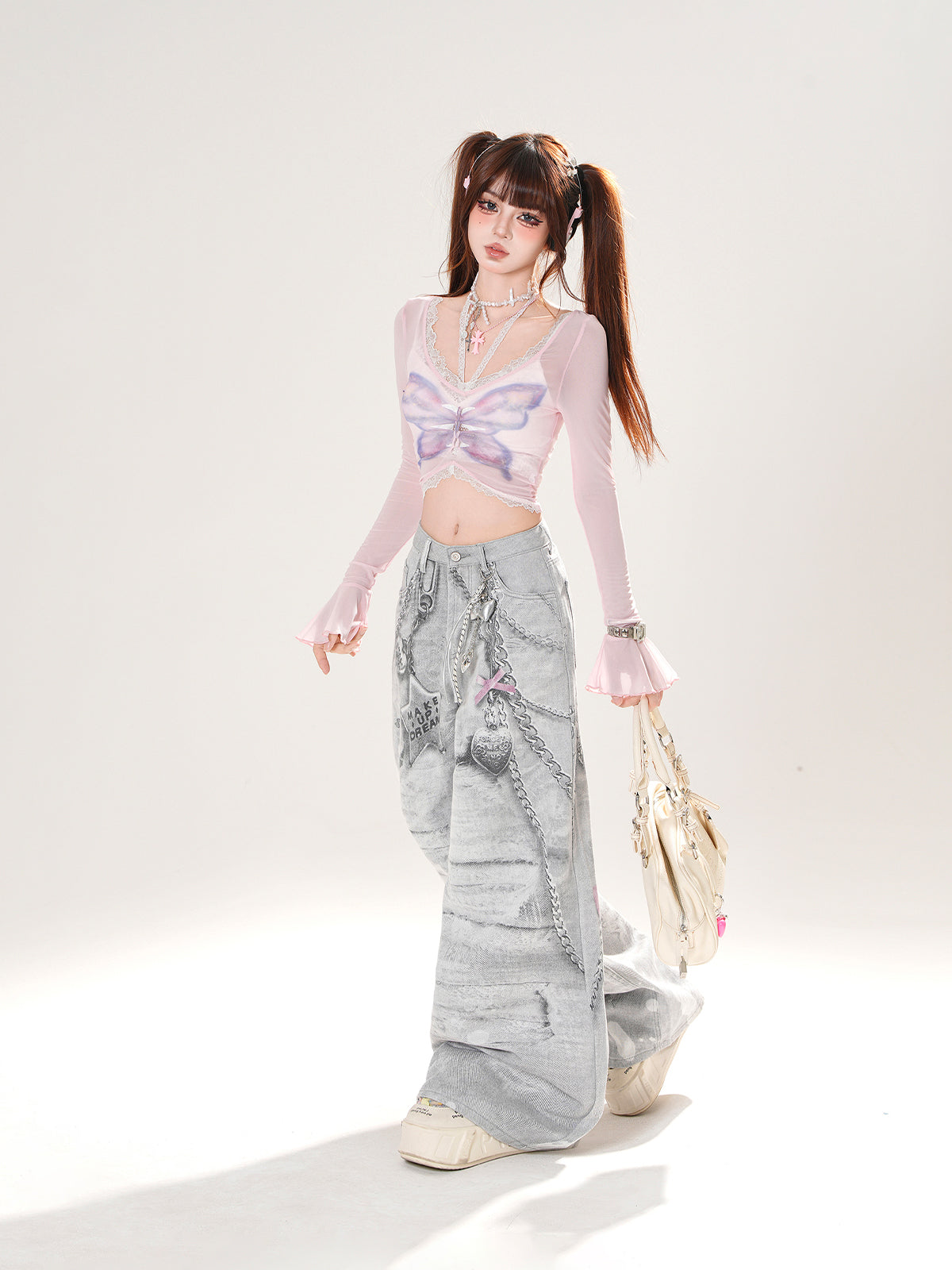 Young Eyes Long Legs Star Player Gray Baggy Jeans - Sugarplum Store