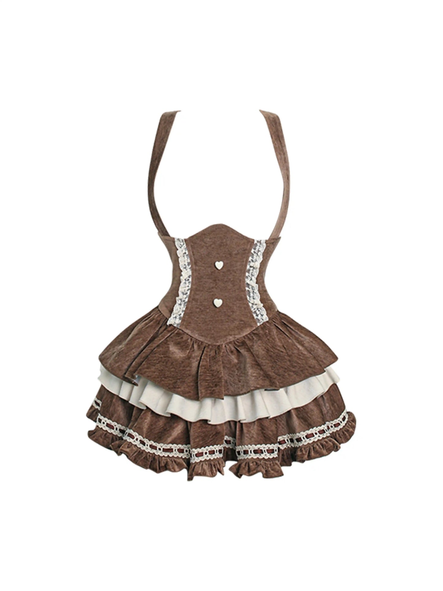 Serendipity Bear Mousse Brown Plaid Cape & Cream Top & Suspender Skirt Three Piece Set - Sugarplum Store