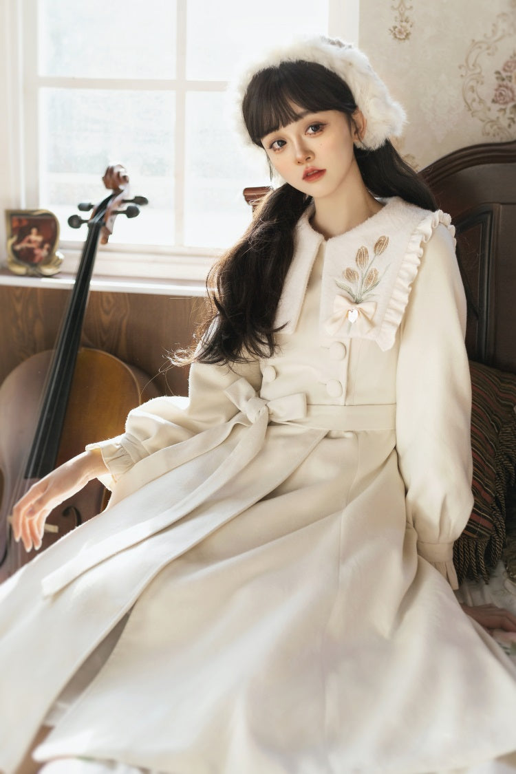 Unknown Star Tulip Woolen Lolita White Cream Crimson Red Winter Coat Dress Unknown Star Tulip Woolen Lolita White Cream Crimson Red Winter Coat Dress