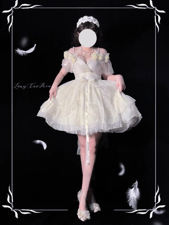 Meow Fruit Miss Dale Fairytale Gradient Rose Flower Dress - Sugarplum Store