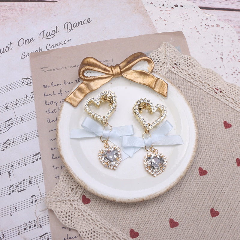 Jirai Kei Pearl Delicate Bows Heart Hair Clips Hair Accessories - Sugarplum Store