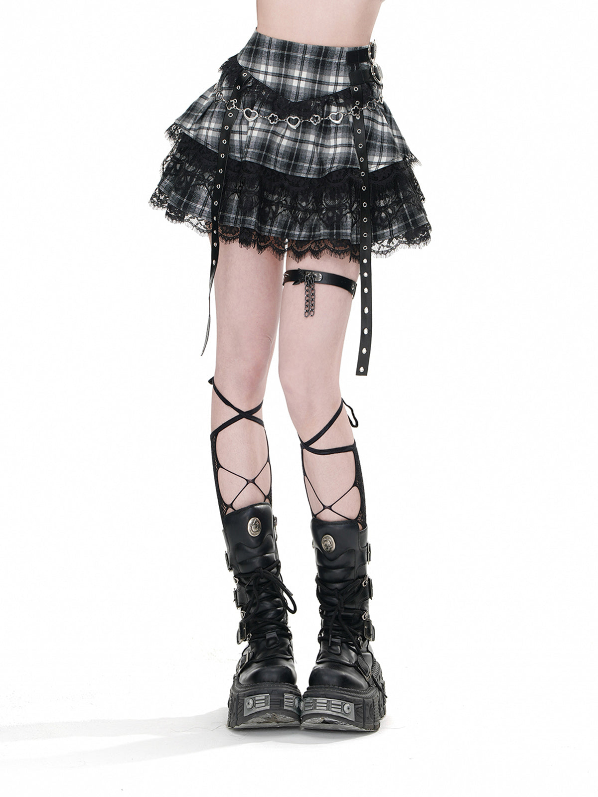 Young Eyes Lilith Punk Black Plaid Mini Skirt - Sugarplum Store