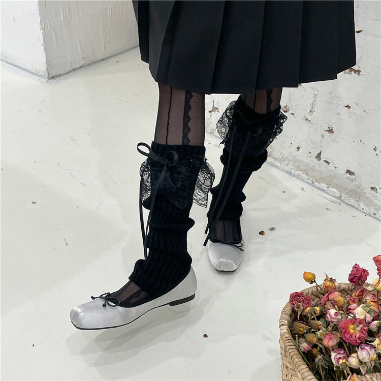 Coquette Lace Knit Pink White Gray Black Leg Warmers - Sugarplum Store