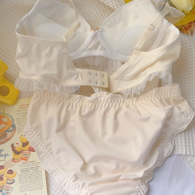 Cute Candy Pink Blue Yellow Lace Bow Underwear Lingerie Bra Panties Set - Sugarplum Store