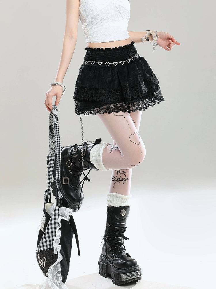 Young Eyes Ballerina Black & White Lace Mini Skirt - Sugarplum Store