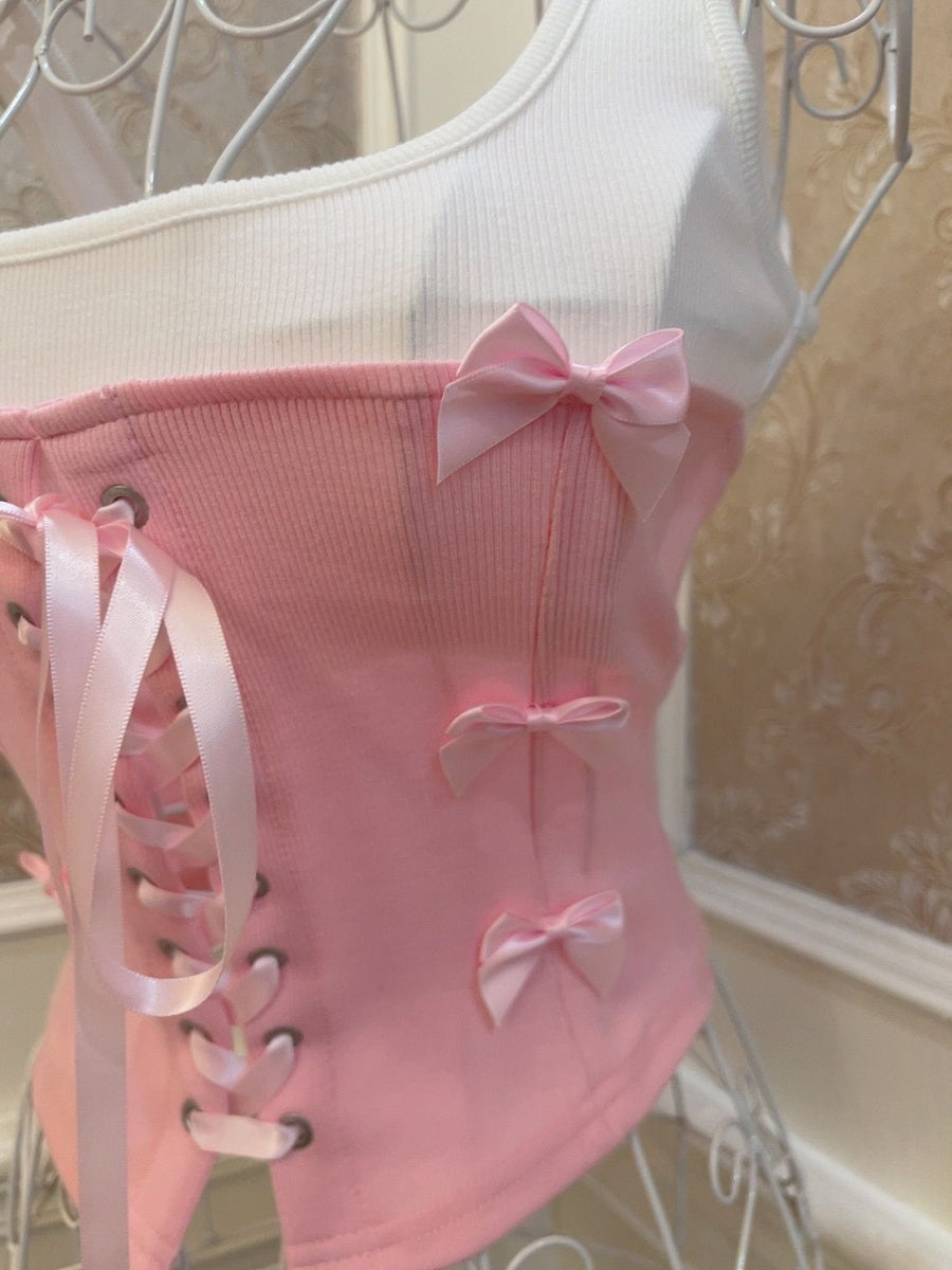 Sweetheart Princess Cross Strap Pink Camisole Corset Top - Sugarplum Store