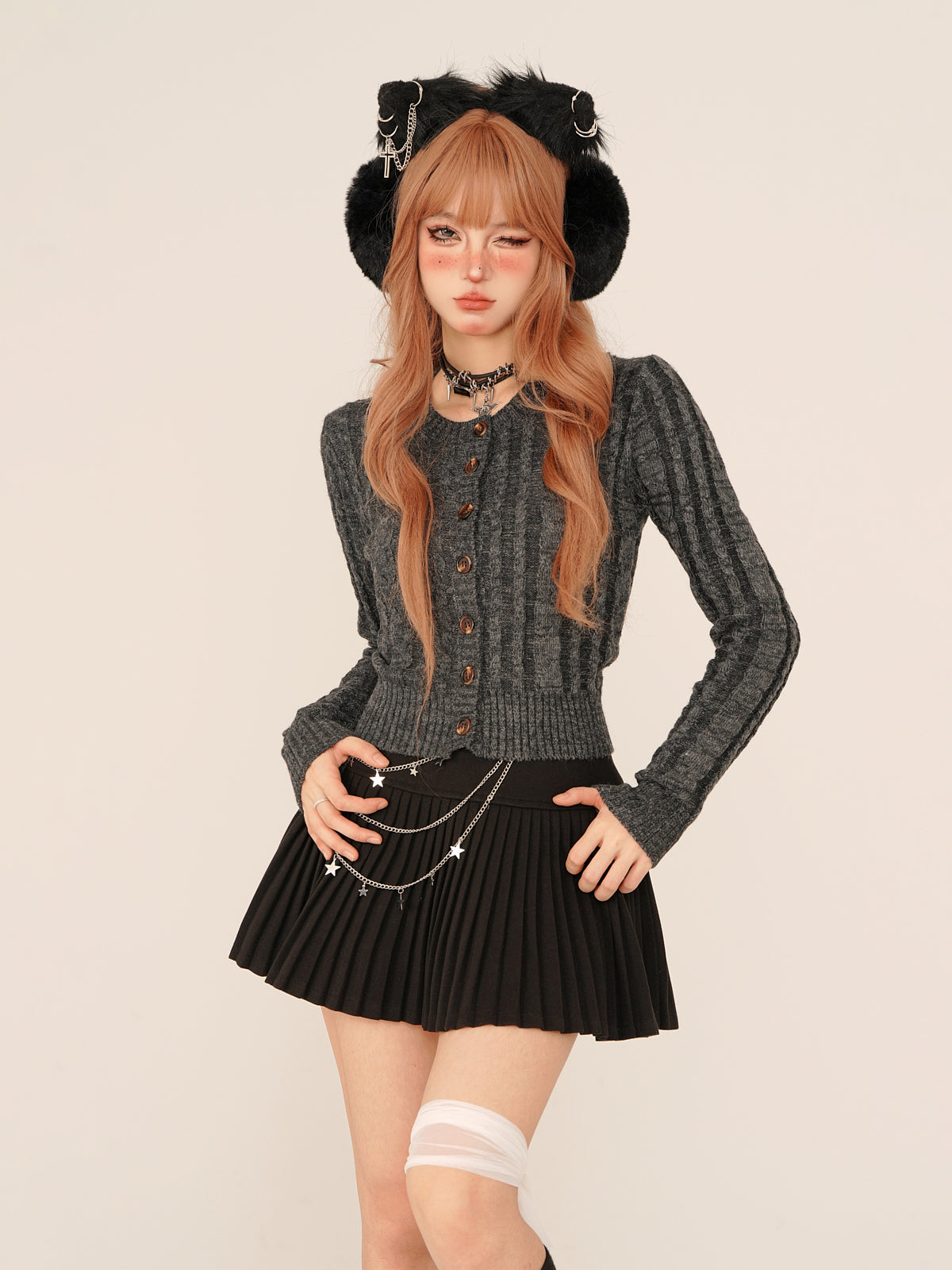 Young Eyes Winter Slim Fit Beige Gray Navy Blue Knit Cardigan - Sugarplum Store