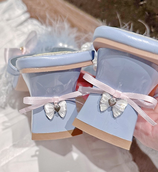 Pinky Blue Fairy Fur Sandals High Heels Shoes - Sugarplum Store