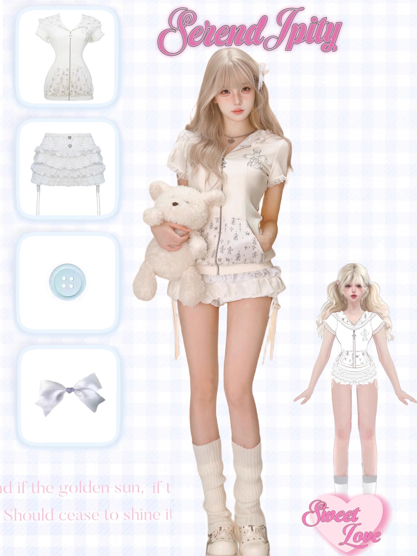 Serendipity Cross Rabbit White Hoodie & Skirt Two Piece Set - Sugarplum Store