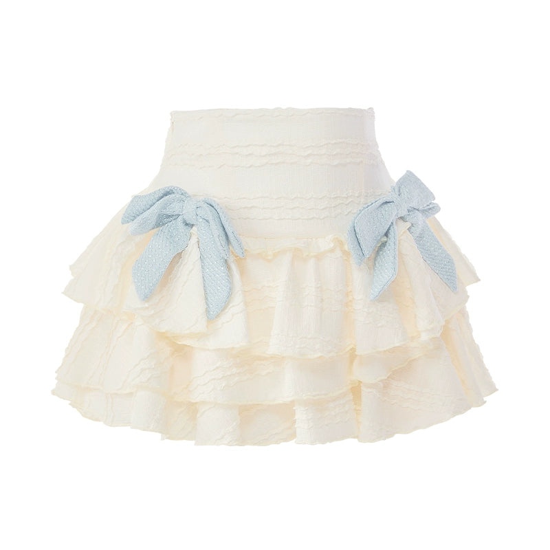 Serendipity Coquette Bear Doll Collar Blue Puff Sleeve Shirt & White Tutu Mini Skirt Two Piece Set - Sugarplum Store