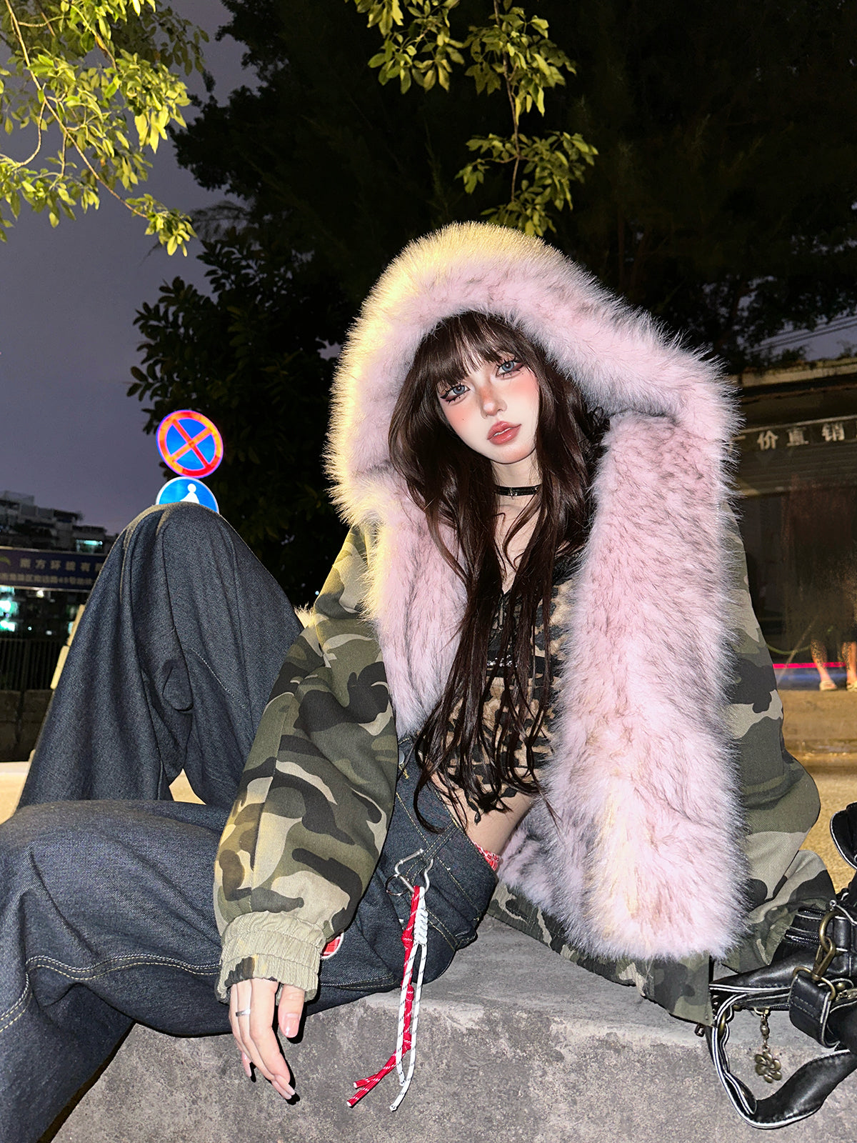 Young Eyes Rebellious Girl Black Pink Camouflage Fur Reversible Jacket - Sugarplum Store