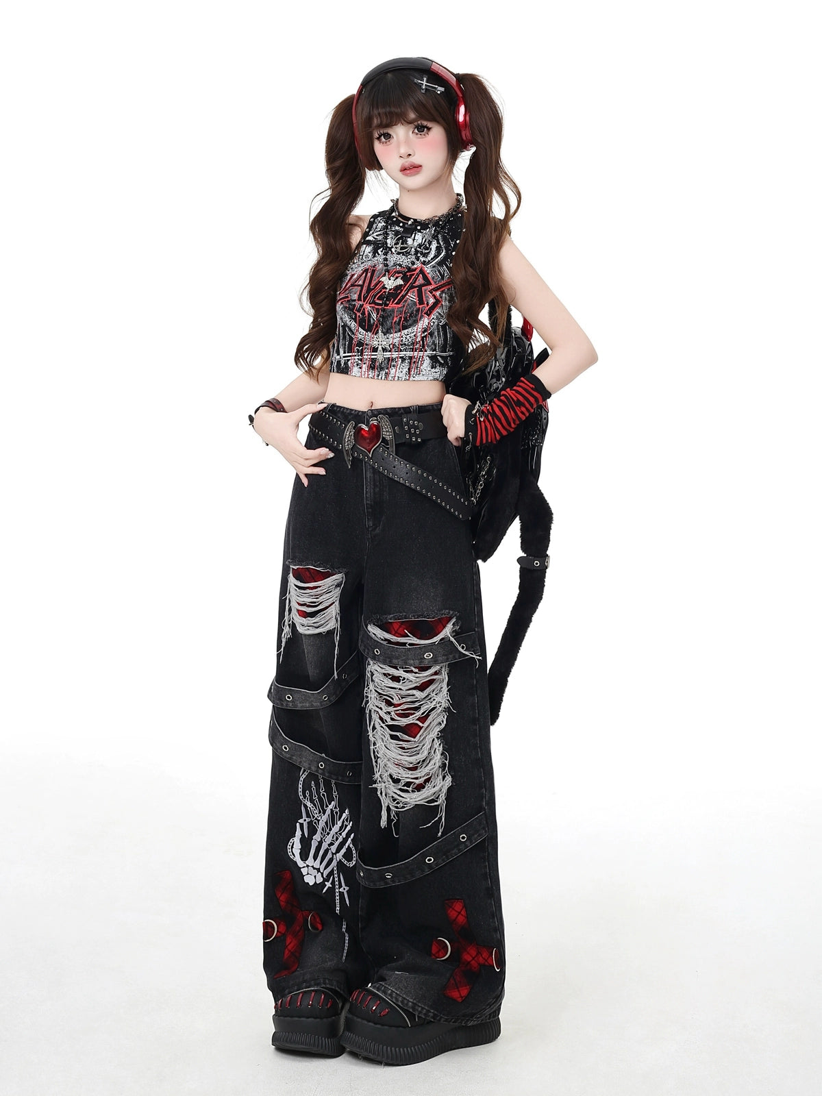 Crazy Girl Concert Escape Black Gray Baggy Ripped Jeans - Sugarplum Store