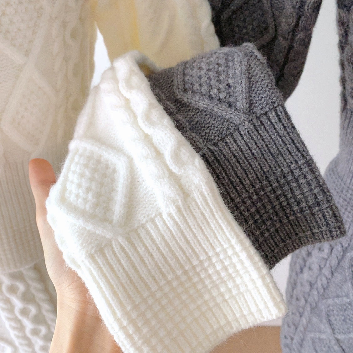 Lazy Girl Socialite Winter Chic White & Gray Knit Sweater Skirt Two Piece Set - Sugarplum Store