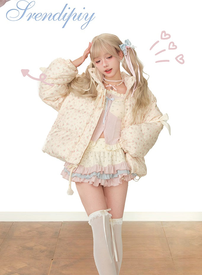 Serendipity Coquette Floral Patchwork Pink Shirt Top & Ruffled Cake Skirt Two Piece Set - Sugarplum Store