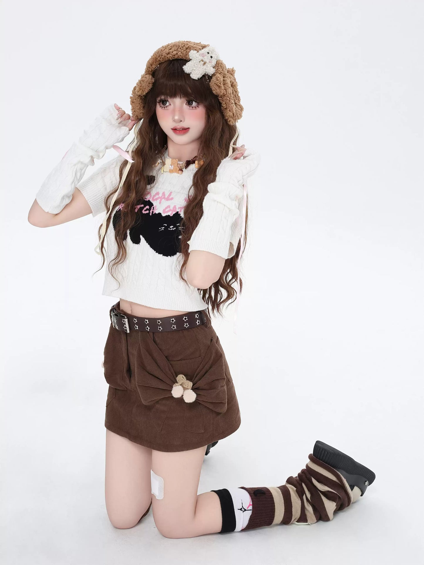 Crazy Girl Cartoony Cat Black White Knit Top - Sugarplum Store