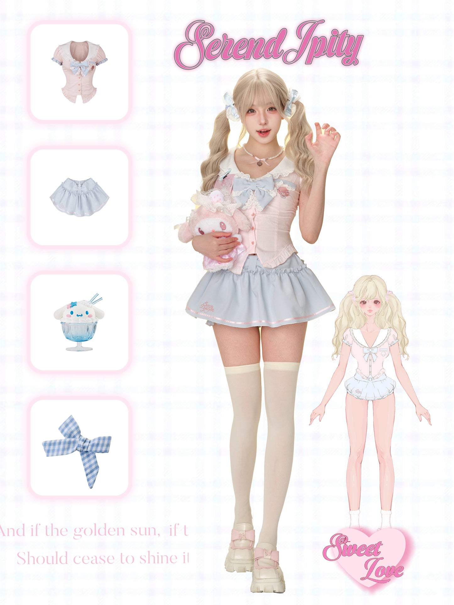 Serendipity College Department Sweet Sea Pink Blue Top & Skirt Two Piece Set - Sugarplum Store