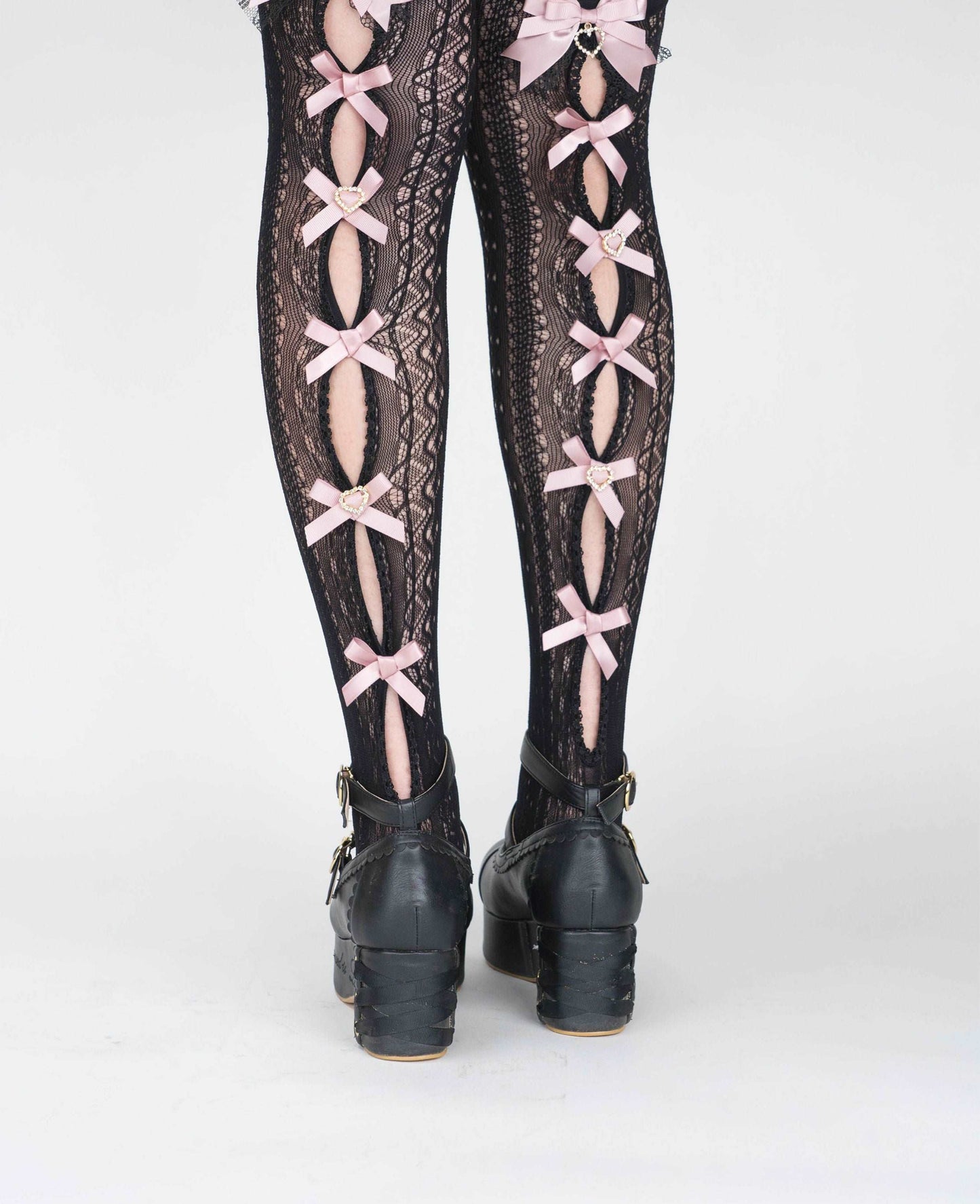 Elegant Princess EGL Black White Pink Hollow Bow Knee High Socks