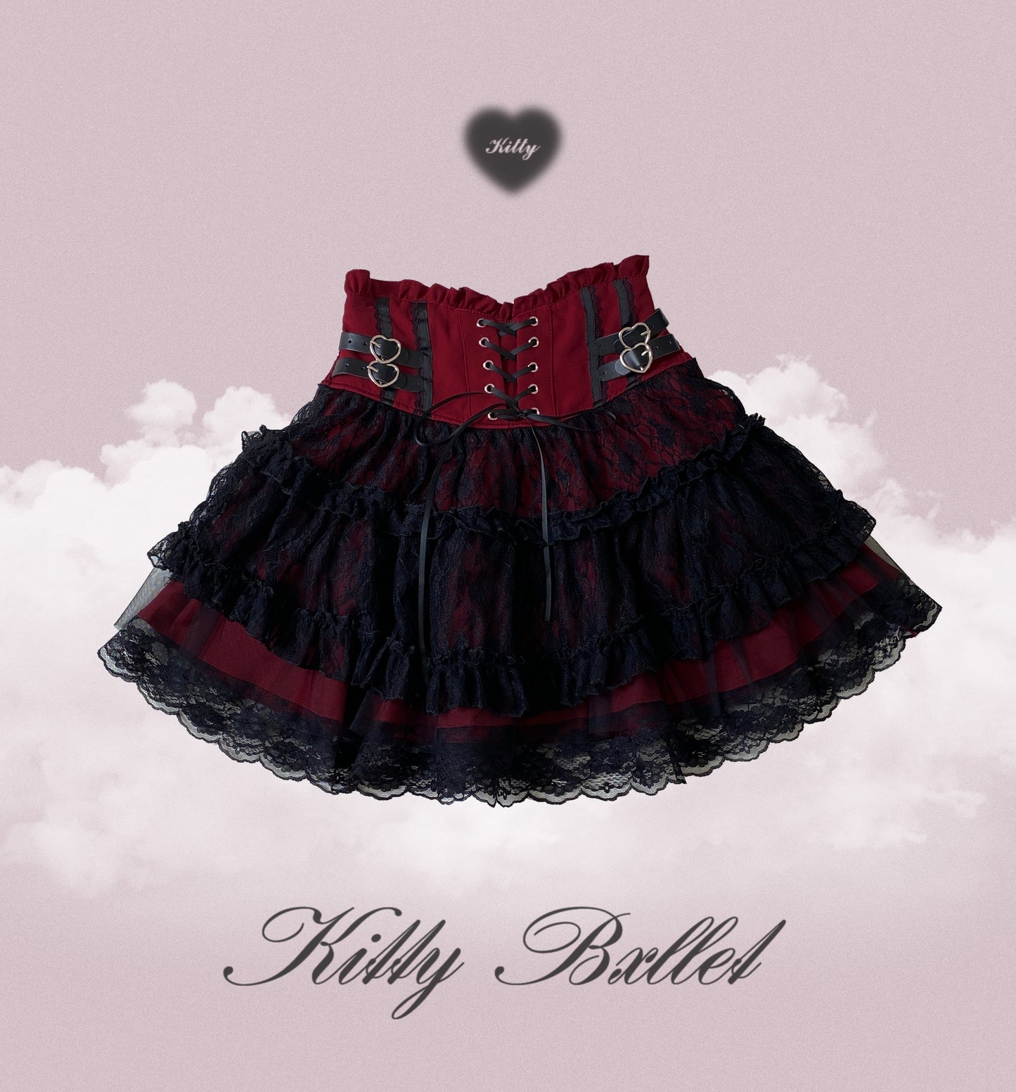 Kitten Bullet Rose Heart Palpitation White Pink Blue Black Skirt - Sugarplum Store