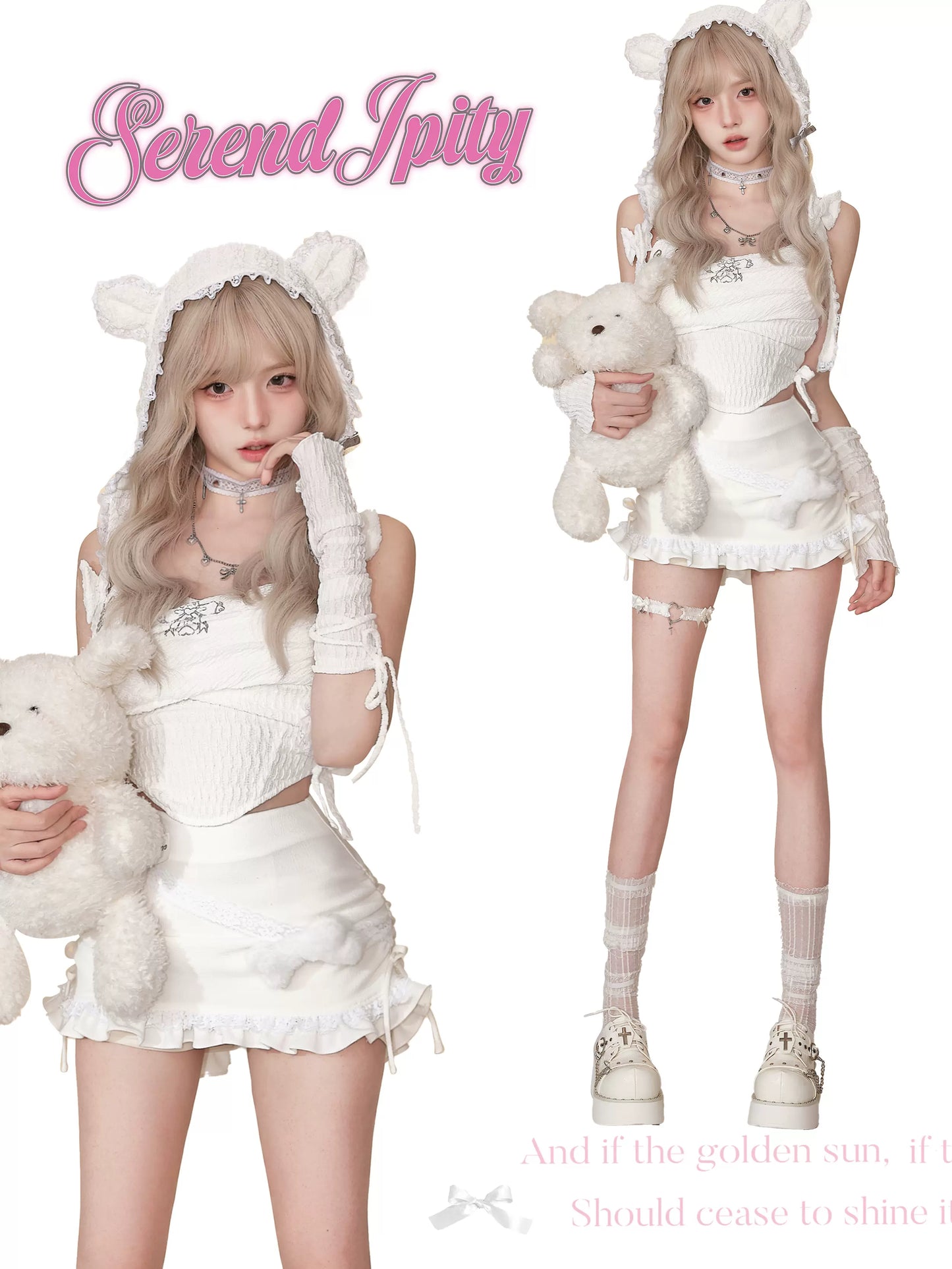 Serendipity Bony Bandage White Cami & Arm Warmers & Hat & Skirt Four Piece Set - Sugarplum Store