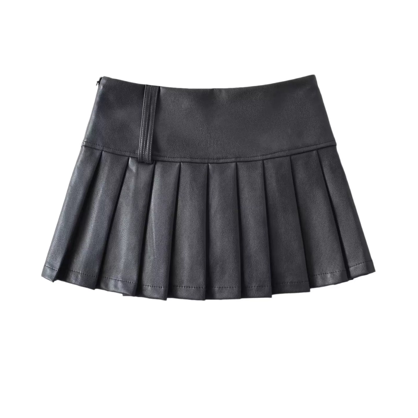 Chic Trendy Winter Brown Black Leather Jacket Skirt Two Piece Set