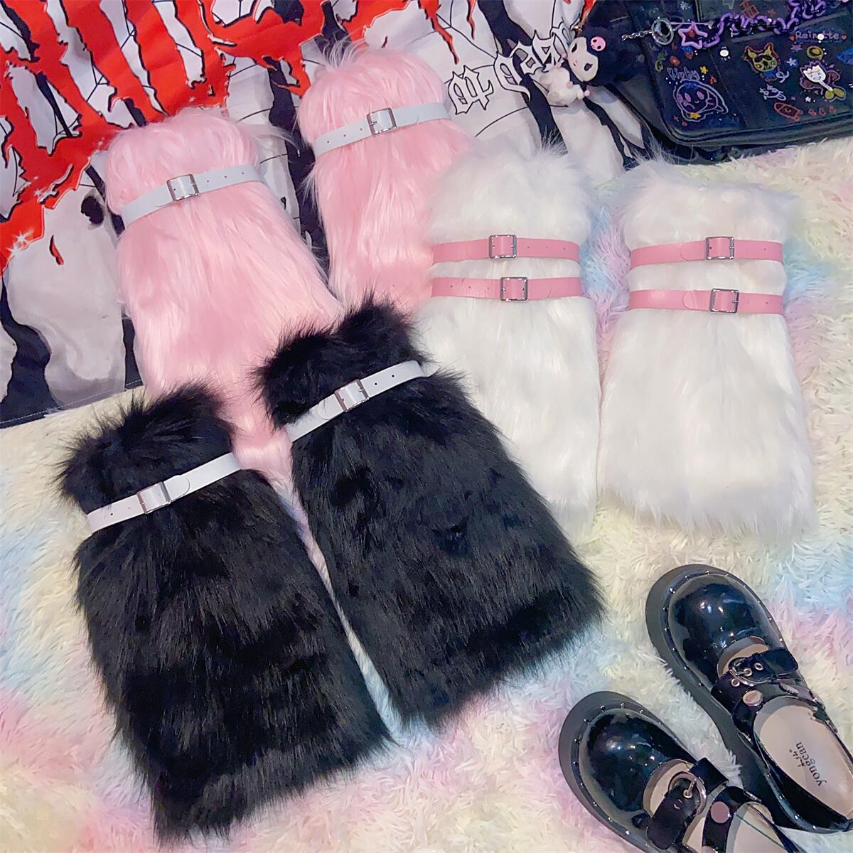 Y2K Punk Harajuku Fuzzy Leg Garter Belt Leg Warmer - Sugarplum Store