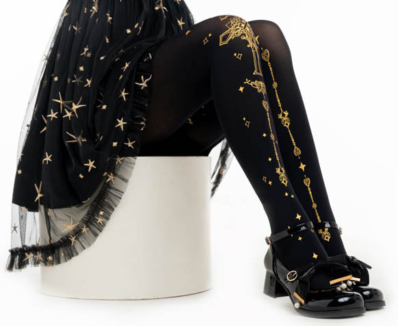 Ooh La La Meow Lolita Velvet Thron Cross Black Stockings Pantyhose - Sugarplum Store