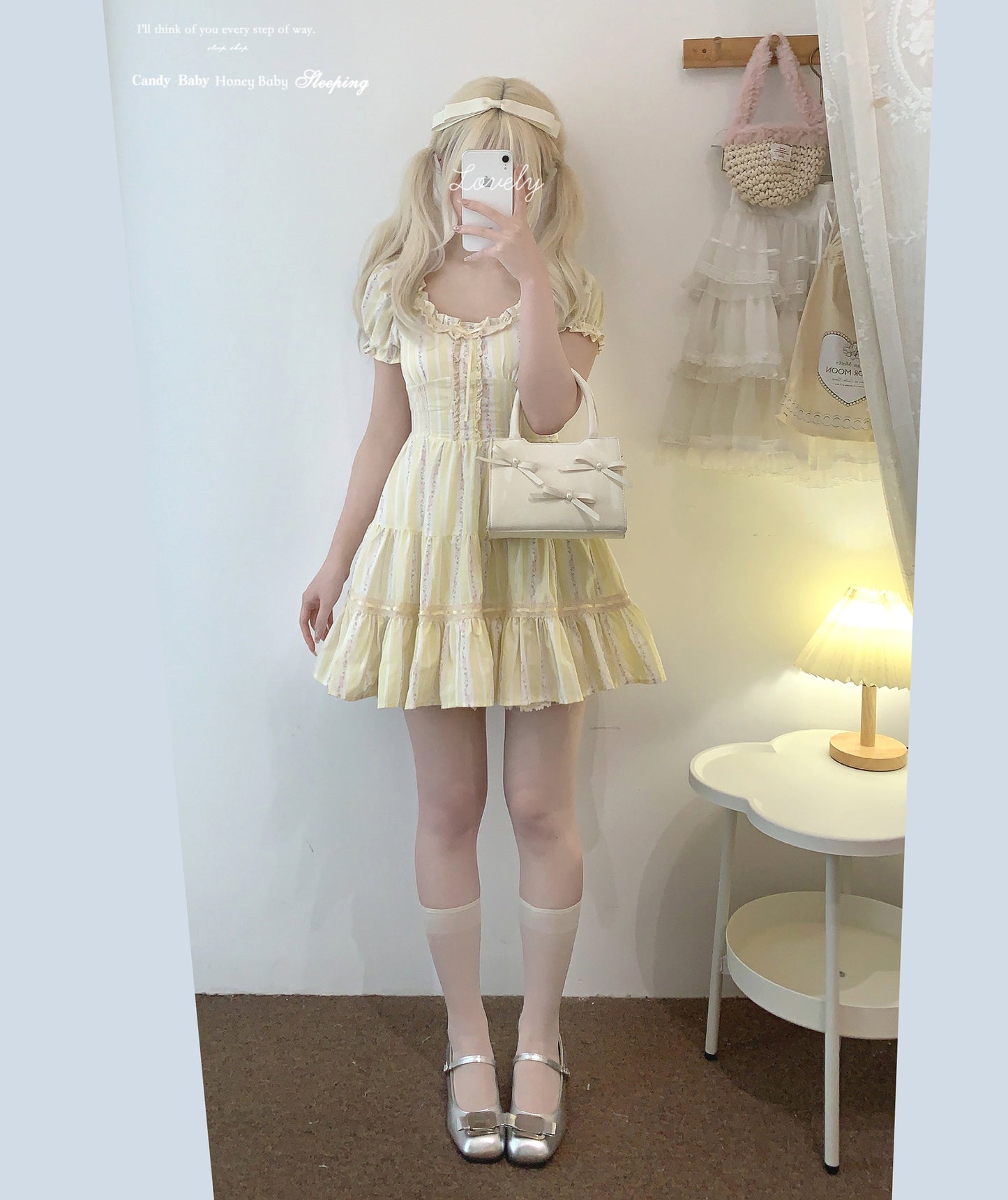 Dormir Doll Romantic Summer Floral Pink Blue Yellow Puff Sleeve Dress - Sugarplum Store