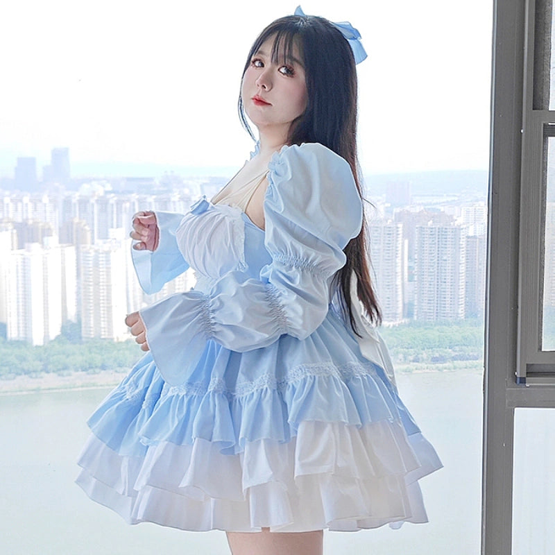 Plus Size Dream White Blue Princess Lolita Dress - Sugarplum Store