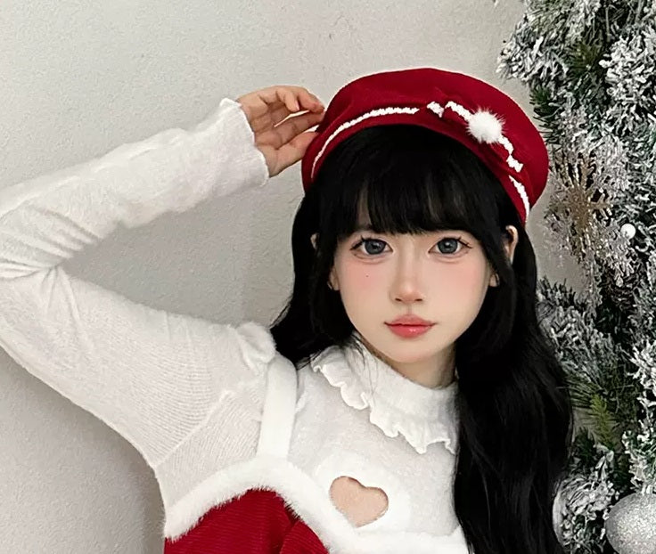 First Snow Red Christmas Dress Sweater Cape Three Piece Set - Sugarplum Store