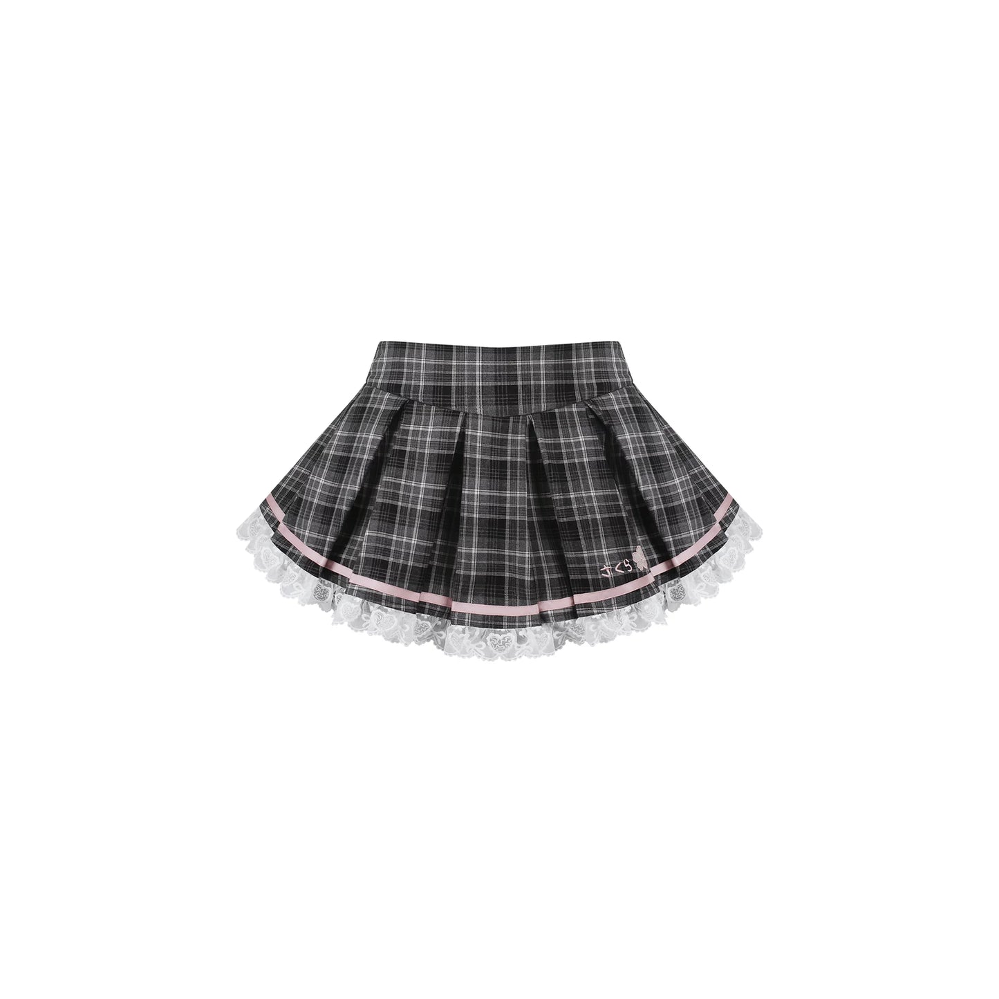 Plaid skirt with lace trim on a white background