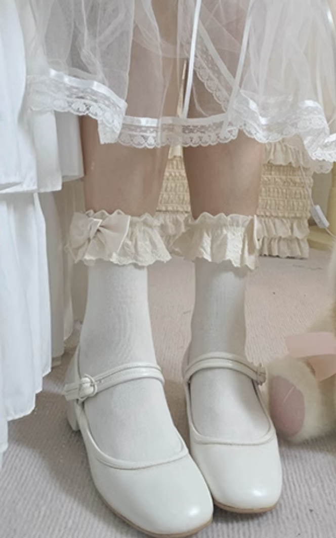 Little Bow Pink Blue Cream Crew Socks - Sugarplum Store