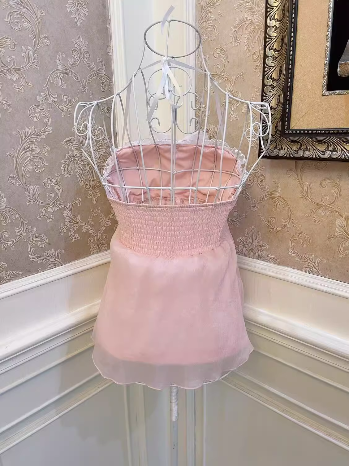 Sweetheart Princess Romantic Pink Vintage Coquette White Ribbon Strap Camisole - Sugarplum Store