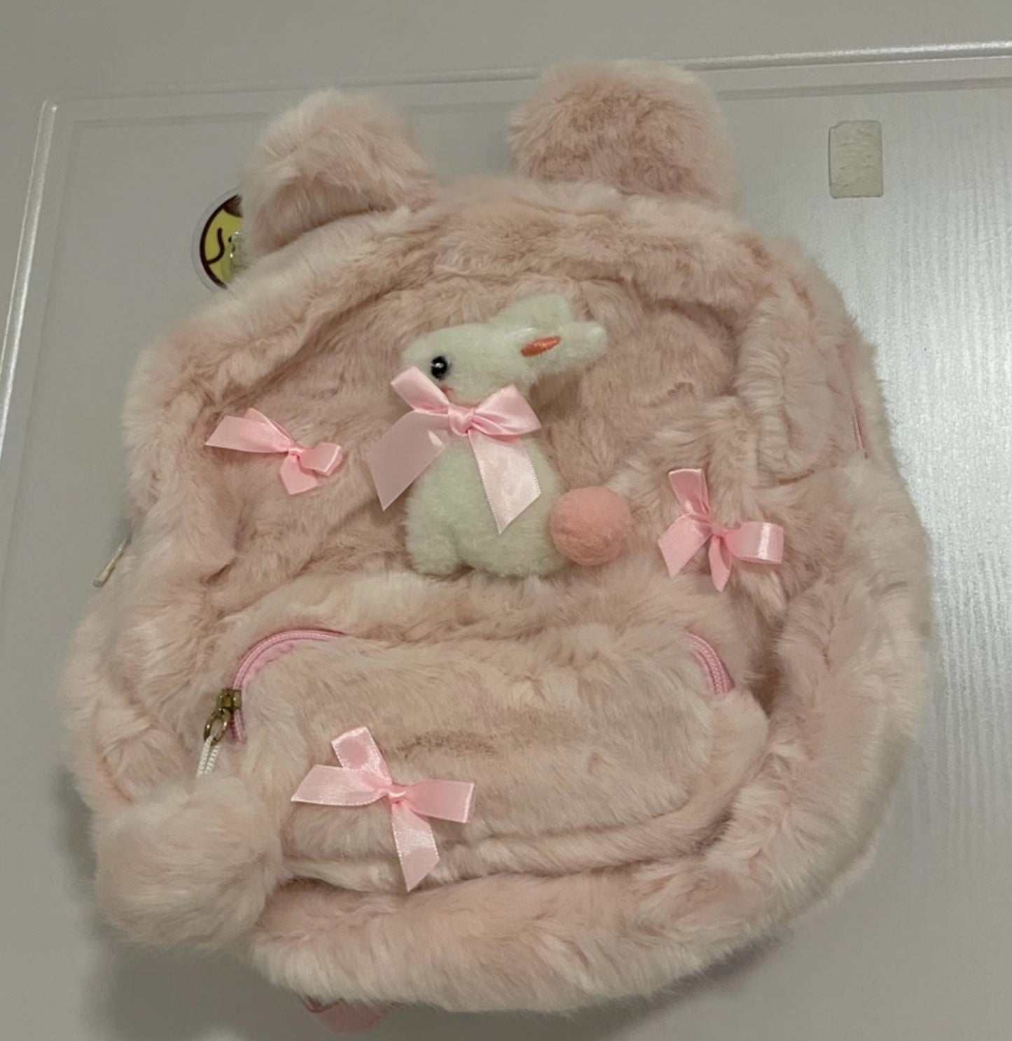 White Bunny Rabbit Doll Plush Fluff Cute Mini School Backpack Bag - Sugarplum Store