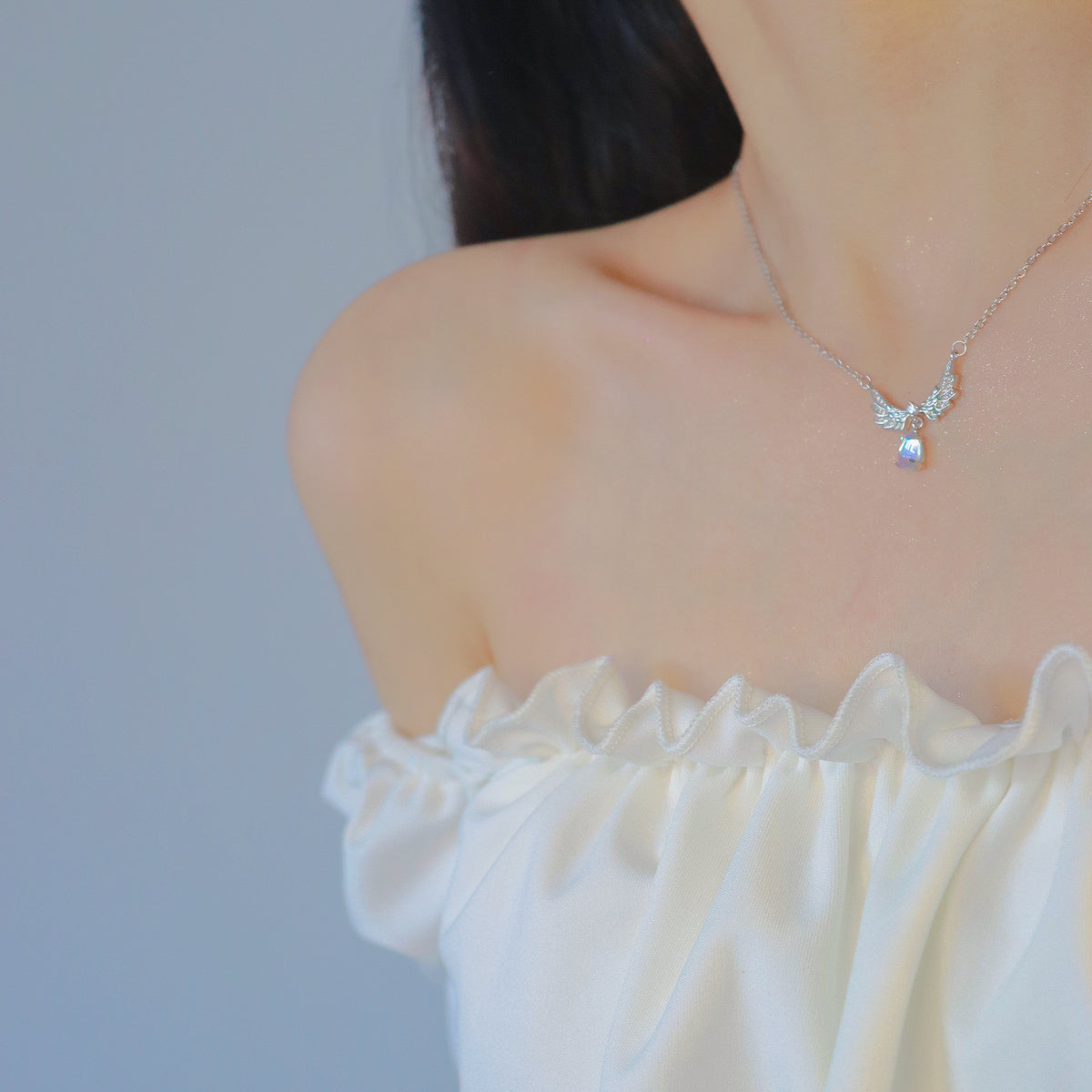 Exquisite Moonstone Angel Wings Pendant Necklace - Sugarplum Store