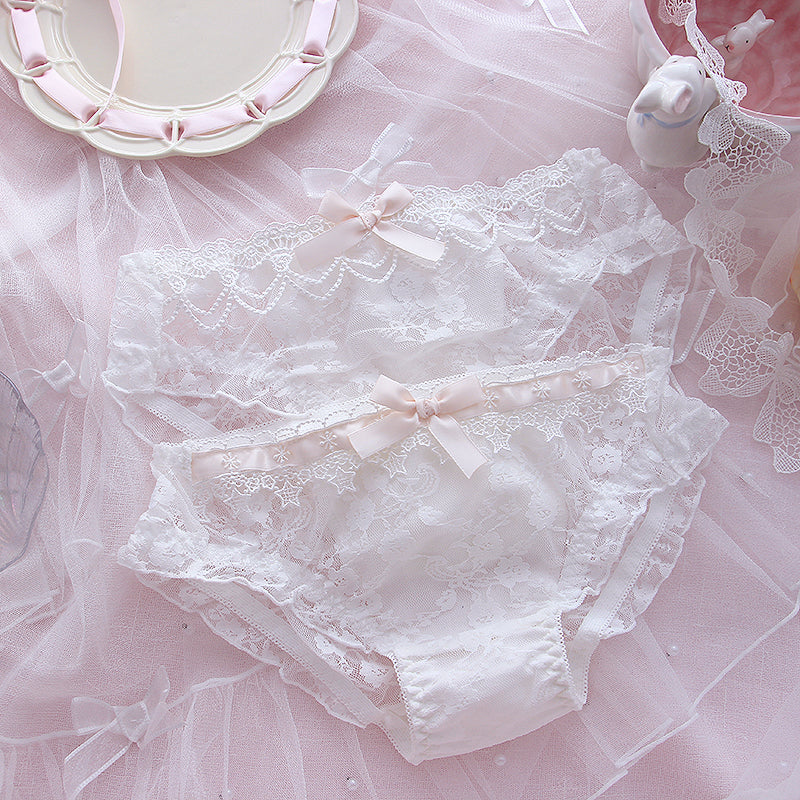 Lace Pink White Bow Star Underwear Lingerie Set - Sugarplum Store