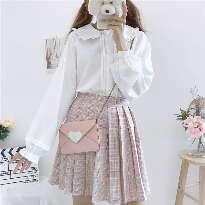 Embroidery Lace Collar Long Sleeve White Black Shirt Blouse - Sugarplum Store