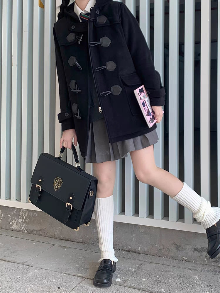 Retro Vintage Student Brown Black Crown Crest College Briefcase - Sugarplum Store