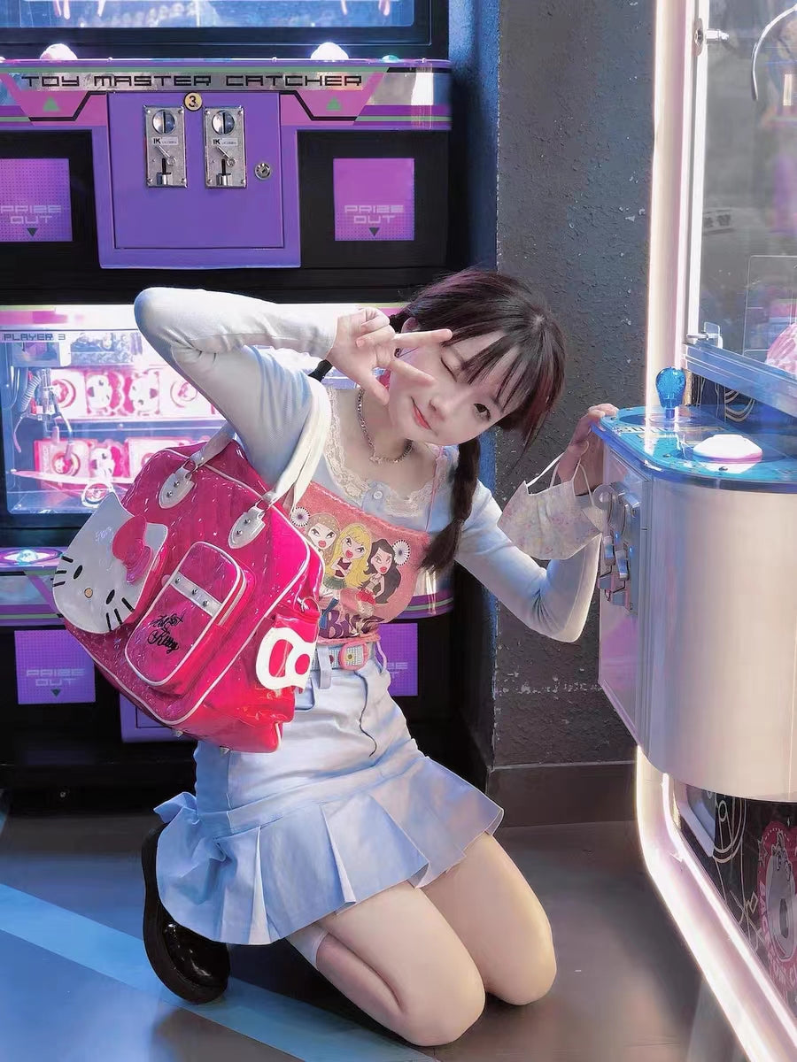 Y2K Punk Goth Kitty Cat Black Pink Large Capacity Travel Duffel Bag - Sugarplum Store