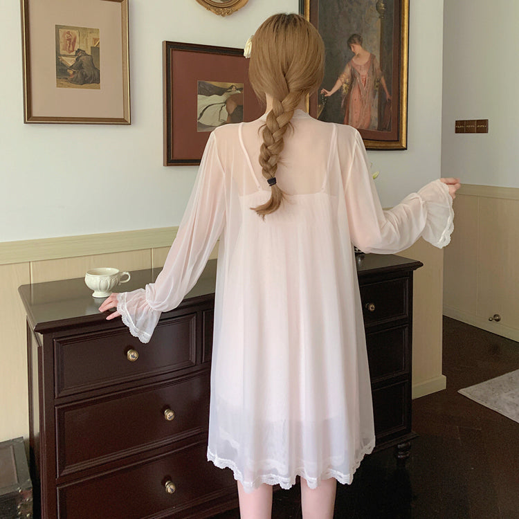 Elegant Fairy Pink & Yellow Nightdress Nightgown Robe Strap Dress - Sugarplum Store