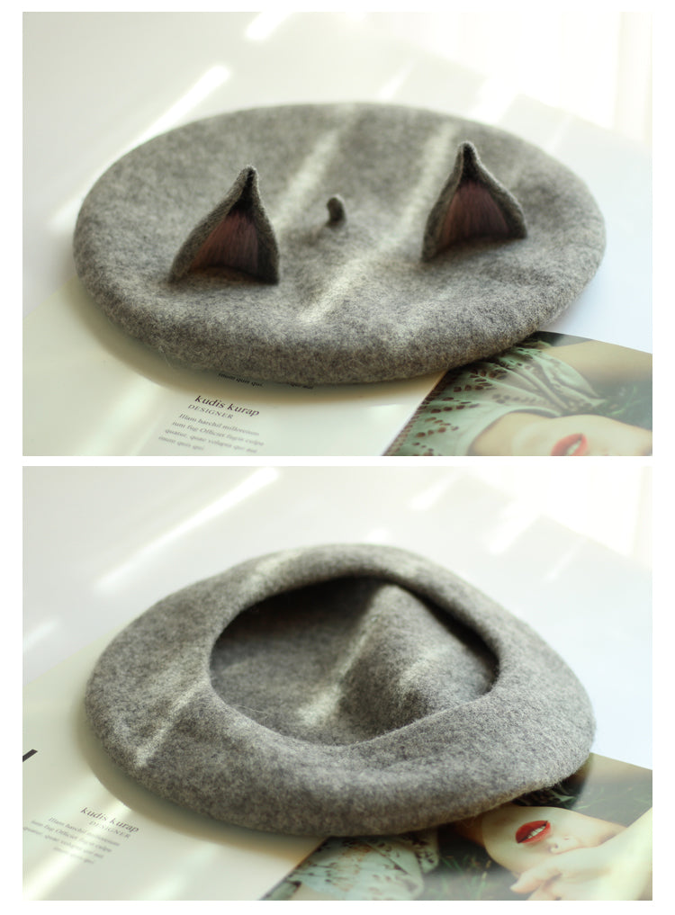 Cute Wool Fox Ears Beret Hat - Sugarplum Store