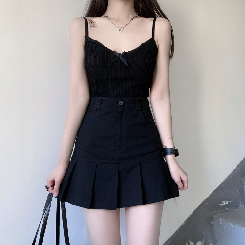 Summer Girl Cute Stylish Black Pink White High Waist Short Skirt - Sugarplum Store