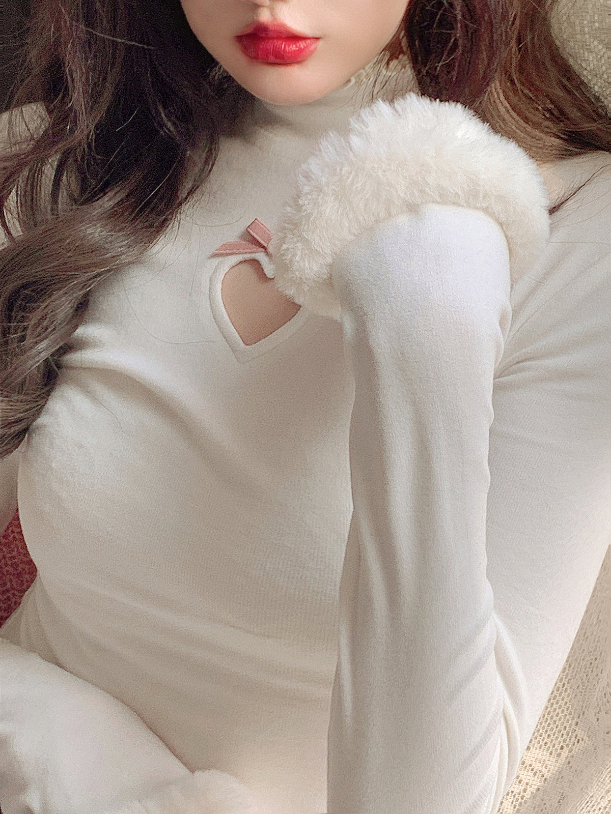 Cute Sexy Pastel White & Pink Fur Plush Sweater Top - Sugarplum Store