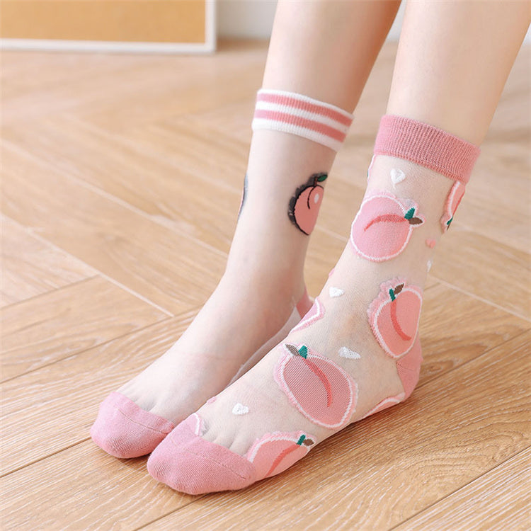 Cute Summer Peach Transparent See Through Socks 2 Pairs Set - Sugarplum Store