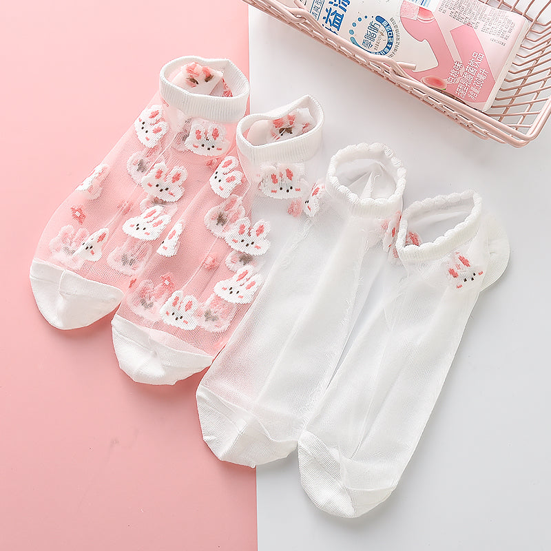 Rabbit Flower Transparent See Through Socks 6 Pairs Set - Sugarplum Store