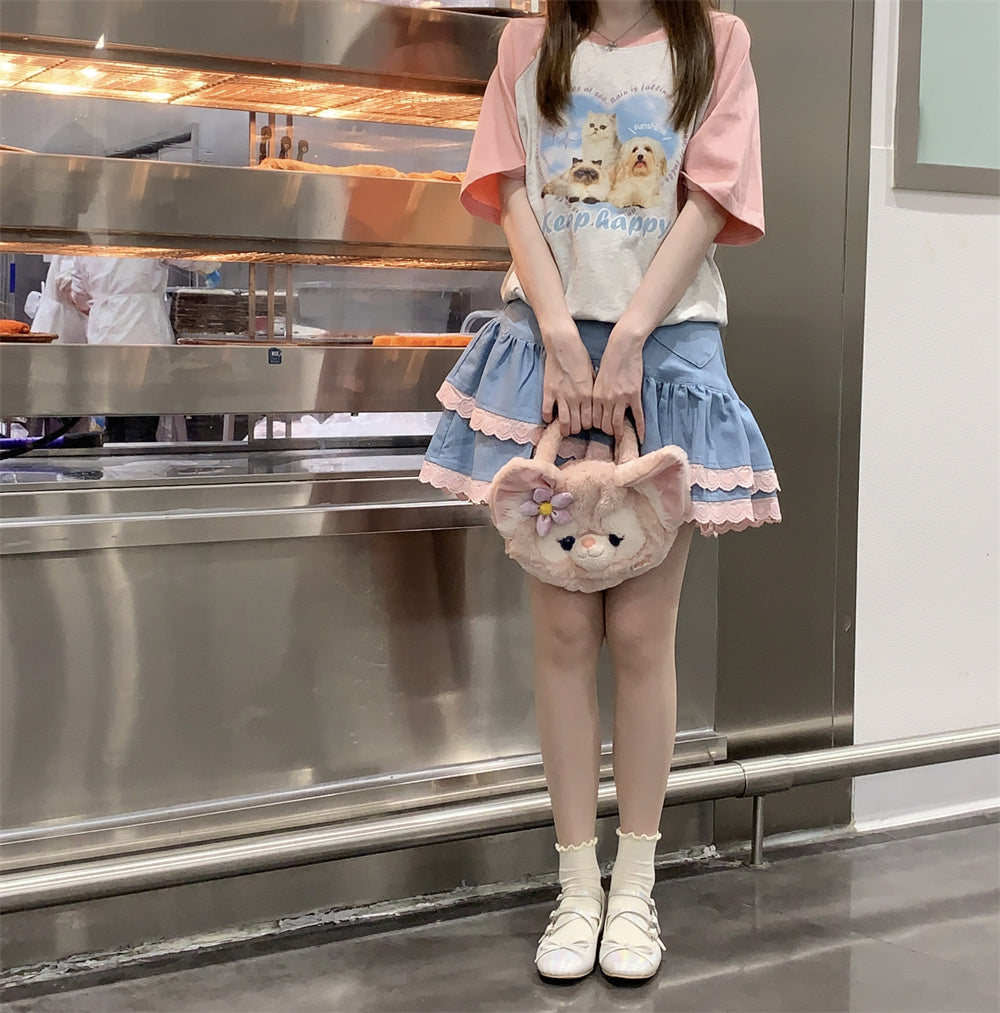 Sweet Girl Pink Lace Tutu Blue Denim Colored Skirt - Sugarplum Store